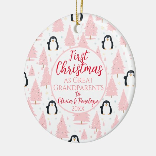 1. Weihnachten als große Großeltern Pinguin Pink Keramik Ornament (Links)