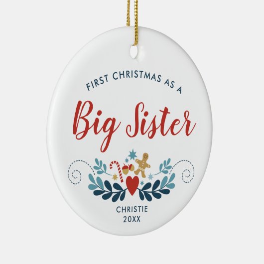 1. Weihnachten als große Schwester Personalisierte Keramik Ornament (Rechts)