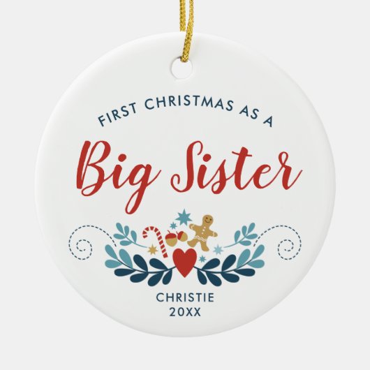 1. Weihnachten als große Schwester Personalisierte Keramik Ornament (Vorne)