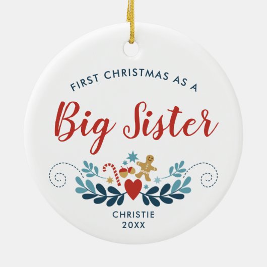 1. Weihnachten als große Schwester Personalisierte Keramik Ornament (Hinten)