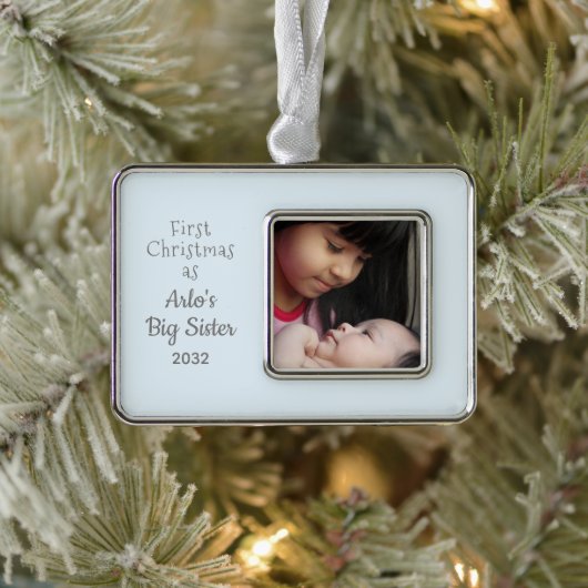 1. Weihnachten als große Schwester Personalize Nam Rahmen-Ornament Silber (Baum)