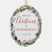 1. Weihnachten als Großeltern Blumenkranz-Foto Keramik Ornament (Rechts)