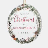 1. Weihnachten als Großeltern Blumenkranz-Foto Keramik Ornament (Links)