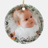 1. Weihnachten als Großeltern Blumenkranz-Foto Keramik Ornament (Hinten)