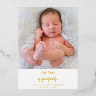 1. Weihnachten als Großeltern Enkelbaby-Foto Folien Feiertagskarte