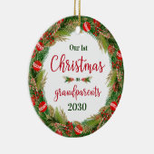 1. Weihnachten als Großeltern Foto Keramik Ornament (Rechts)