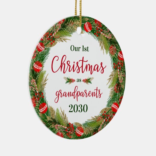 1. Weihnachten als Großeltern Foto Keramik Ornament (Rechts)