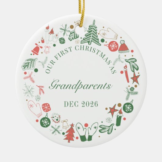 1. Weihnachten als Großeltern Keramik Ornament (Vorne)