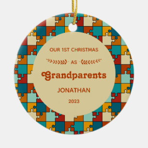1. Weihnachten als Großeltern Vintage-Puzzle-Foto Keramik Ornament
