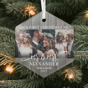 1. Weihnachten als Herr & Frau • 3 Foto Grau Faux Ornament Aus Glas