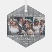 1. Weihnachten als Mr. & Mrs. ・ 3 Foto Grau Imitat Ornament Aus Glas (Vorderseite)