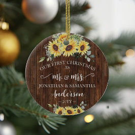 1. Weihnachten als Mr. & Mrs. Newlywed Wood Sunblu Keramik Ornament