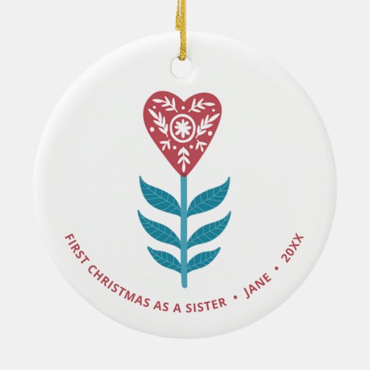 1. Weihnachten als Schwester Personalisiert Heart Keramik Ornament (Hinten)