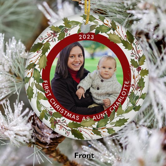 1. Weihnachten als Tante 2 Foto Holly Wreath Elega Keramik Ornament