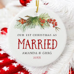 1. Weihnachten als Verheiratetes Newlyweds Foto Keramik Ornament<br><div class="desc">1. Weihnachten als Verheiratetes Foto</div>