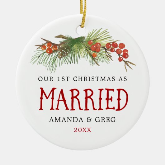 1. Weihnachten als Verheiratetes Newlyweds Foto Keramik Ornament (Vorne)