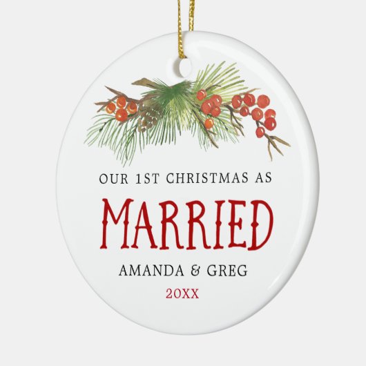 1. Weihnachten als Verheiratetes Newlyweds Foto Keramik Ornament (Links)