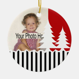 1. Weihnachten/ Bäume und Streifen Foto Keramik Ornament