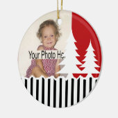 1. Weihnachten/ Bäume und Streifen Foto Keramik Ornament (Links)