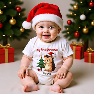 🎄1. Weihnachten, benutzerdefinierter Text, Holly Baby Strampler