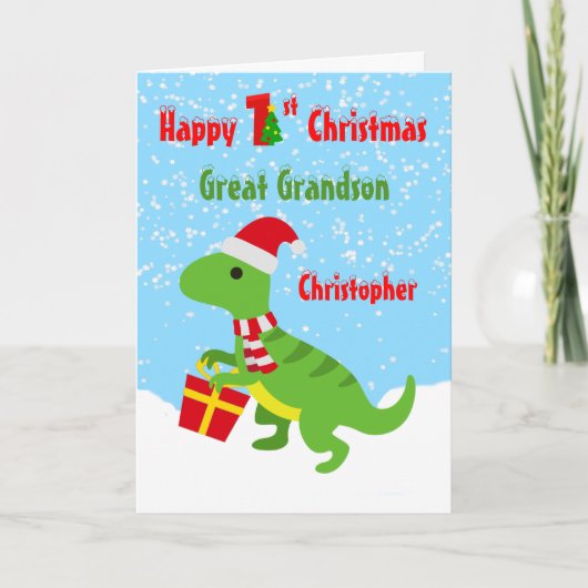 1. Weihnachten Großer Dinosaurier T Rex Karte (Vorderseite)