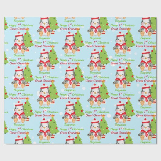 1. Weihnachten Großer Enkel Penguin Geschenkpapier (Flach)
