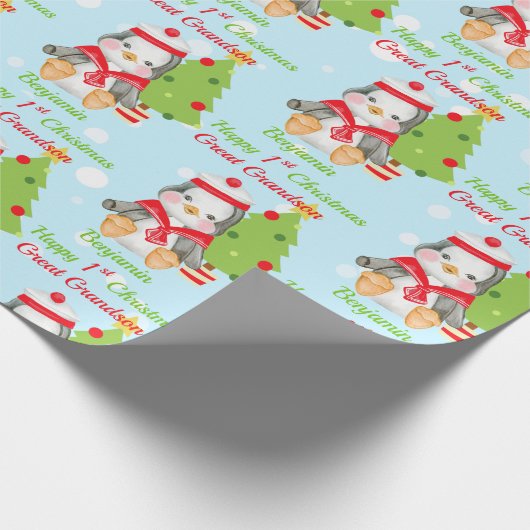 1. Weihnachten Großer Enkel Penguin Geschenkpapier (Ecke)