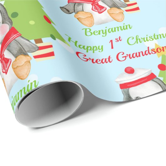 1. Weihnachten Großer Enkel Penguin Geschenkpapier (Rolleneckpunkt)