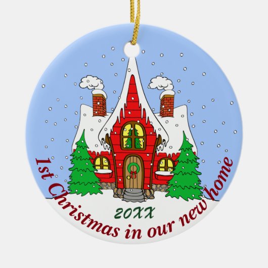 1. Weihnachten im neuen Zuhause Keramikornament (Vorne)