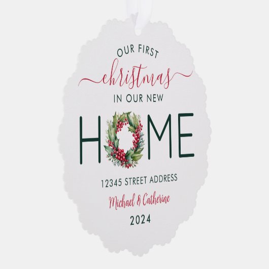 1. Weihnachten in unserem neuen Zuhause-Grünkranz Ornament Karte (Rechts)