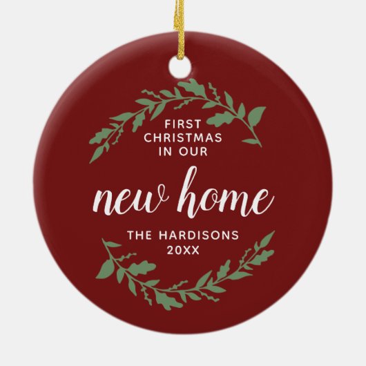 1. Weihnachten in unserer neuen Zuhause Personalis Keramik Ornament (Hinten)