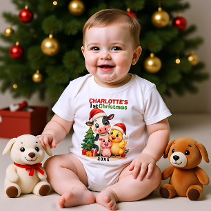 1. Weihnachten, individueller Text, Farmyard Festi Baby Strampler