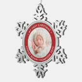 1. Weihnachten Modernes Foto Rot und Weiß Schneeflocken Zinn-Ornament (Rechts)