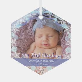 1. Weihnachten Neuer Baby Foto Name Light Blue Lil Ornament Aus Glas