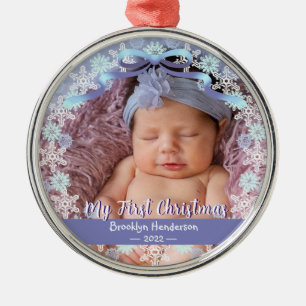 1. Weihnachten Neuer Baby Foto Name Light Blue Lil Ornament Aus Metall