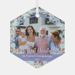 1. Weihnachten New Baby Großeltern Soft Blue Lila Ornament Aus Glas