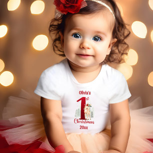 1. Weihnachten Niedlicher Hirschwald Name Girl Baby T-shirt