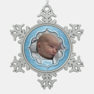 1. Weihnachten oder JEDES FOTO Blue Snowflake Schneeflocken Zinn-Ornament