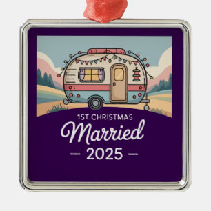 1. Weihnachten Verheiratet 2025 Vintage Camper R Ornament Aus Metall