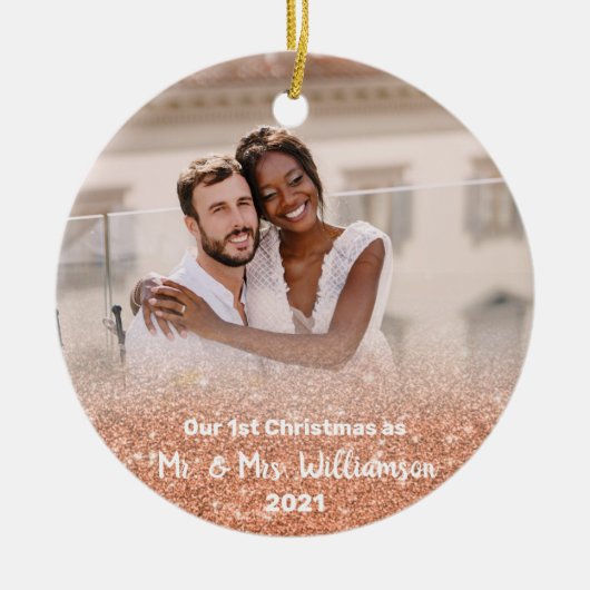 1. Weihnachten Verheiratet Mr. Rose Gold Glitzer Keramik Ornament (Vorne)