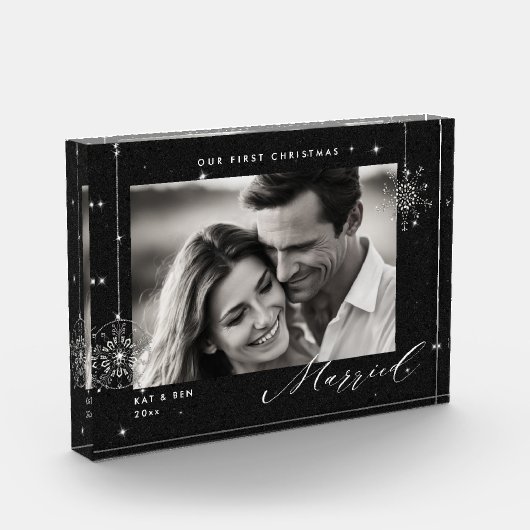 1. Weihnachten Verheiratet Schwarze Glitzern Moder Fotoblock (Links)