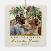 1. Weihnachten verheiratetes Foto Keramikornament (Rückseite)