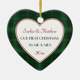 1. Weihnachten Verheiratetes Grünes Kariertes Gesc Keramikornament