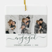 1. Weihnachten Verlobt 3 Foto Grüne Schrift Keramikornament (Vorderseite)