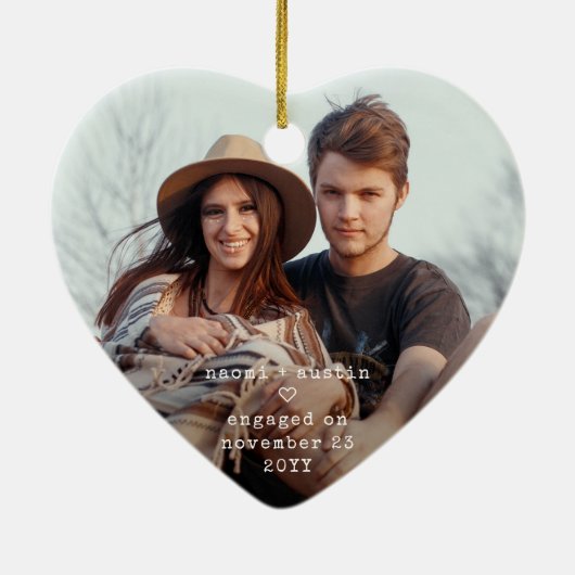 1. Weihnachten Verlobt Minimal 4 Foto Herzlich Wil Keramik Ornament (Hinten)