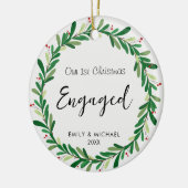 1. Weihnachten Verlobtes Foto Keramik Ornament (Links)