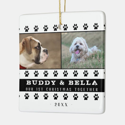 1. Weihnachten Zusammen 2 Hunde Pfau Foto Keepake Keramikornament (Links)