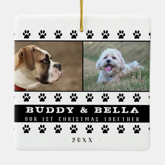 1. Weihnachten Zusammen 2 Hunde Pfau Foto Keepake Keramikornament (Rückseite)