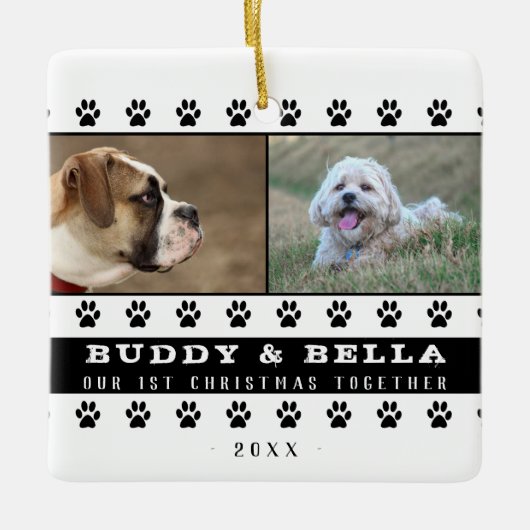 1. Weihnachten Zusammen 2 Hunde Pfau Foto Keepake Keramikornament (Vorderseite)