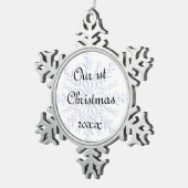 1. Weihnachten zusammen Blue Snowflake Schneeflocken Zinn-Ornament (Rechts)